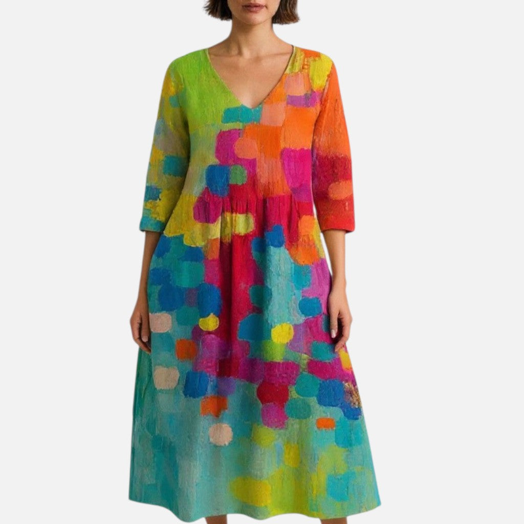 Mivora London | Women's Colorful Printed Flowy Midi Dress