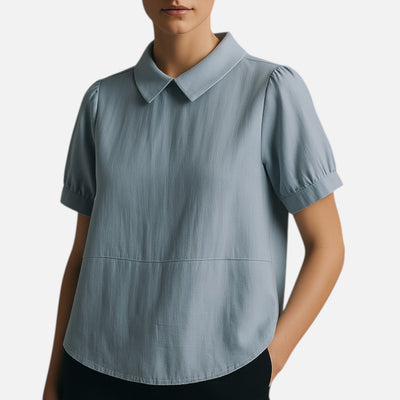 Mivora London | Women's Airy Short-Sleeve Blouse With Peter Pan Collar