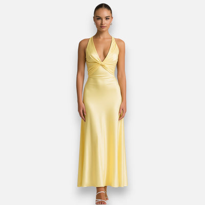 Mivora London | Sleeveless Halter Neck Evening Dress