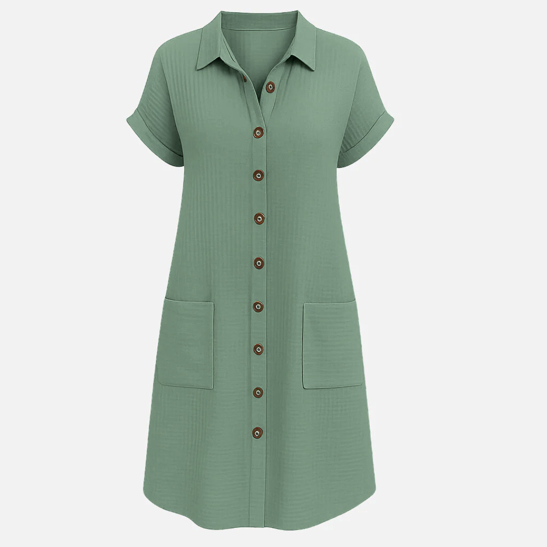 Mivora London | Women's Short Sleeve Button-Up Shirt Dress – Casual Mini Fit
