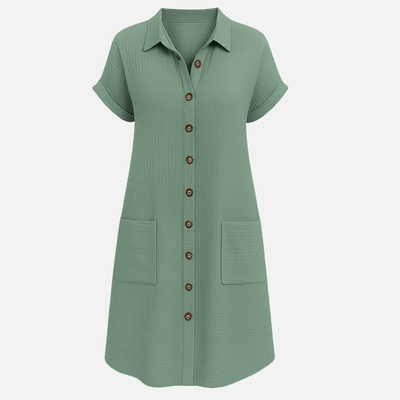 Mivora London | Women's Short Sleeve Button-Up Shirt Dress – Casual Mini Fit