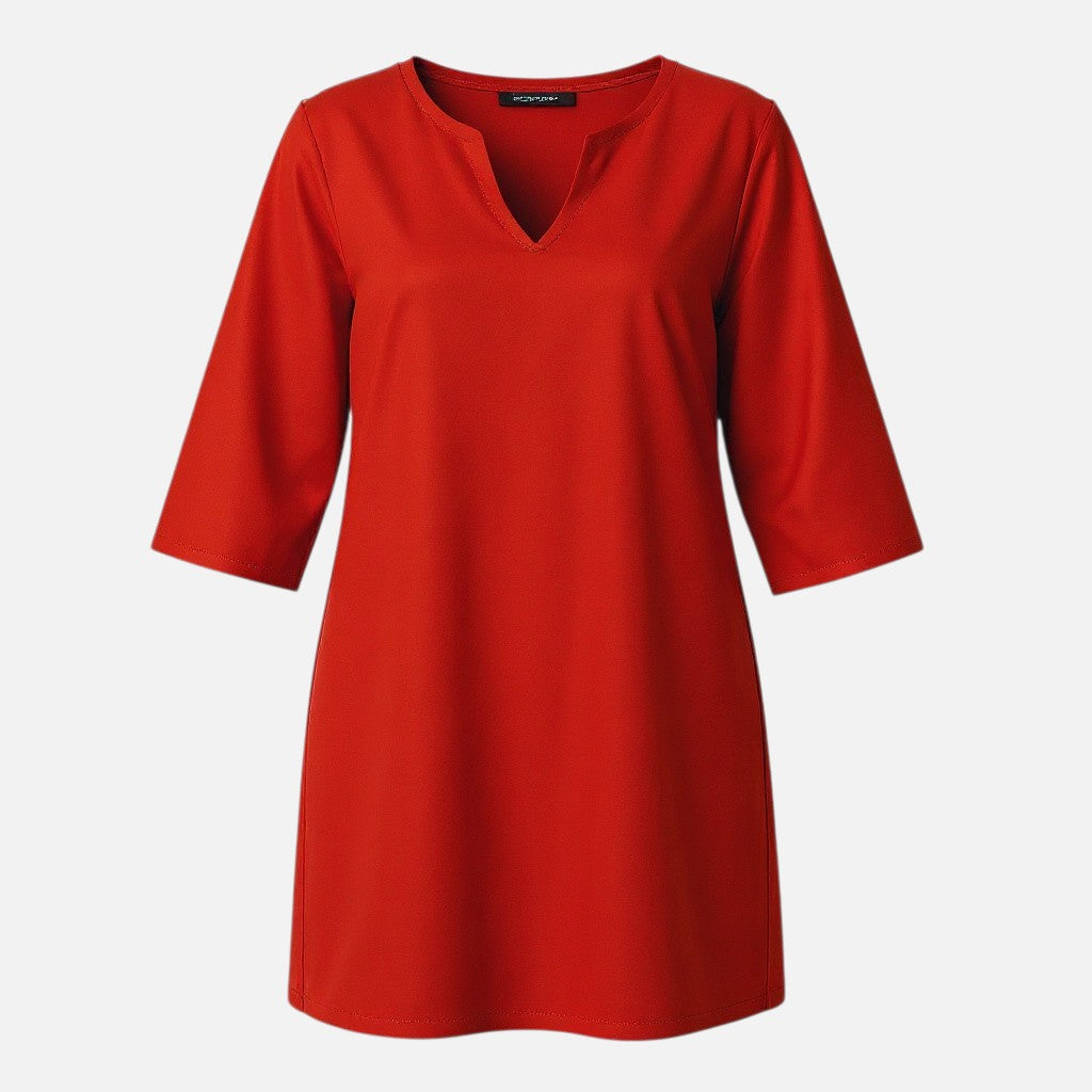 Mivora London | Women's Elegant V-Neck Midi Dress with 3/4 Sleeves
