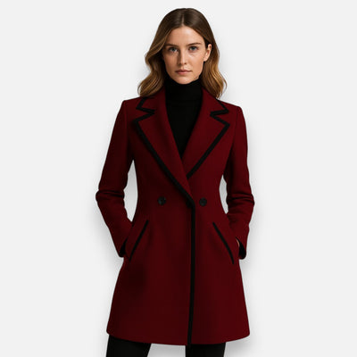 Mivora London | Women’s Oversized Double-Breasted White Coat with Black Trim