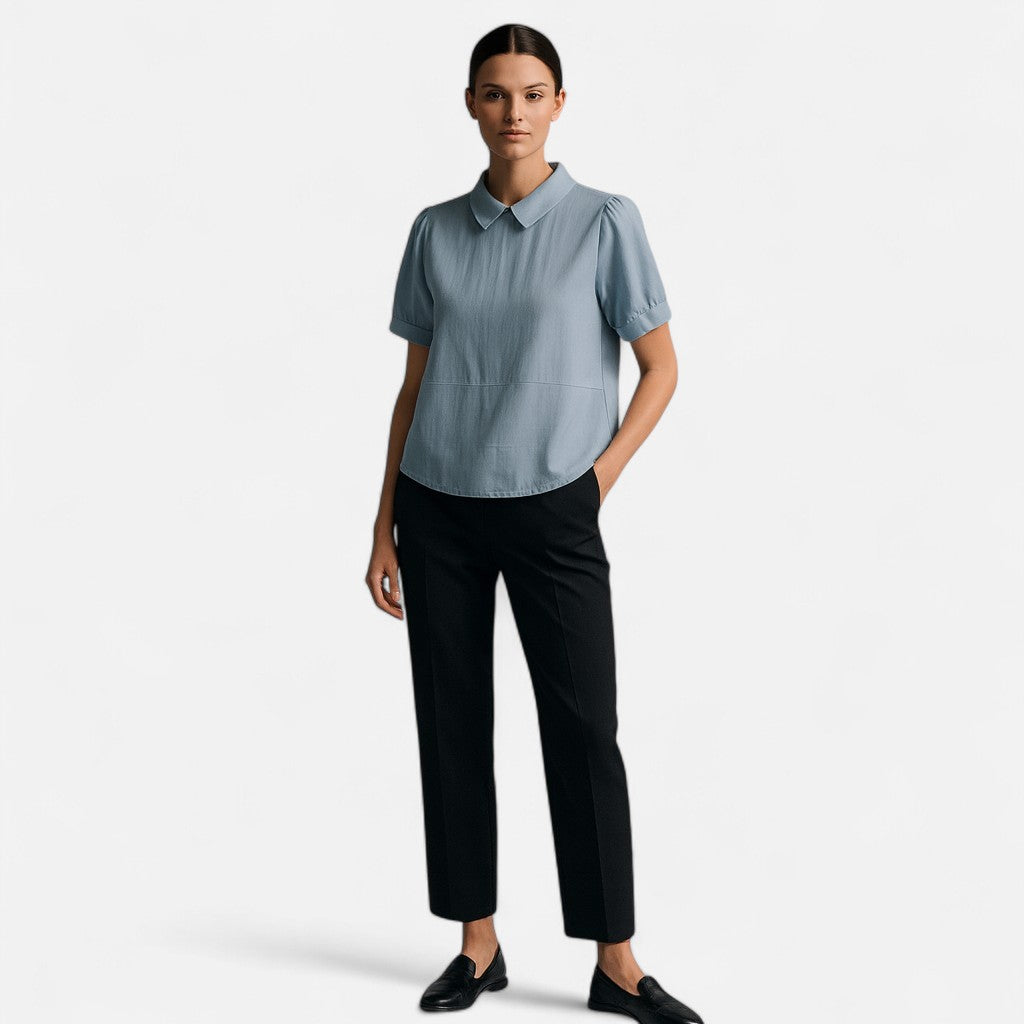 Mivora London | Women's Airy Short-Sleeve Blouse With Peter Pan Collar