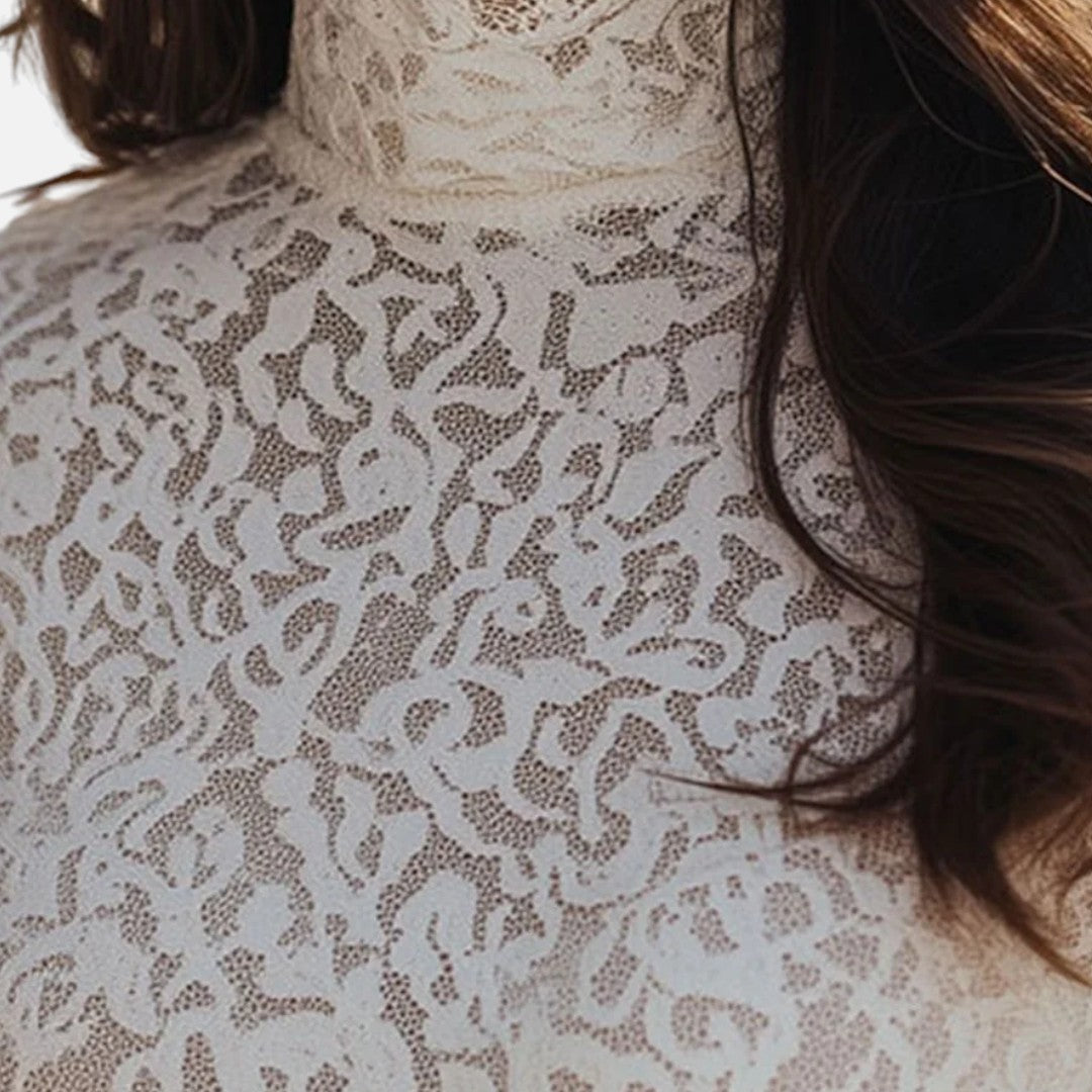 Mivora London | Women’s High-Neck Floral Lace Blouse – Elegant Fit