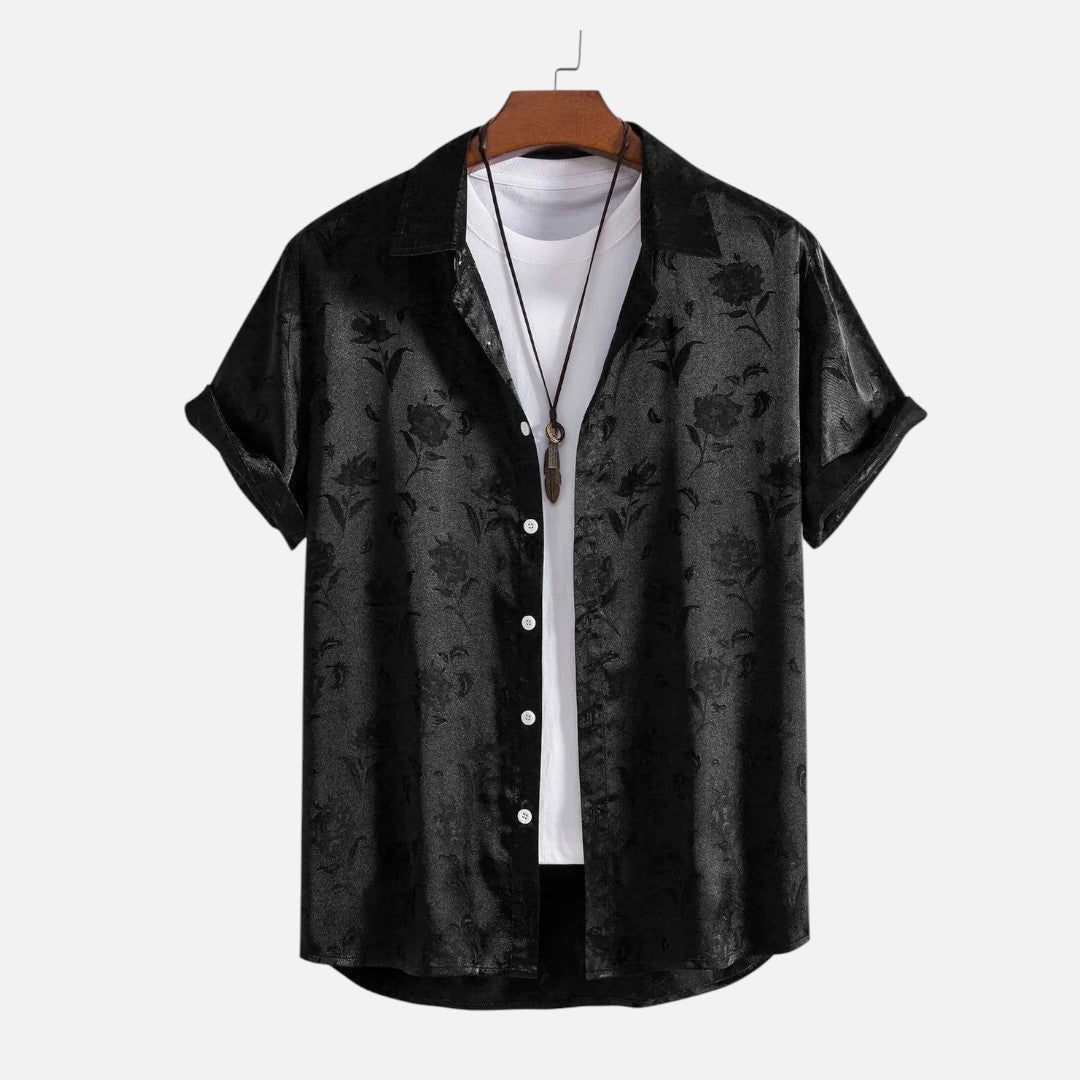 Mivora London | Men’s Relaxed-Fit Floral Shirt in Midnight Rose
