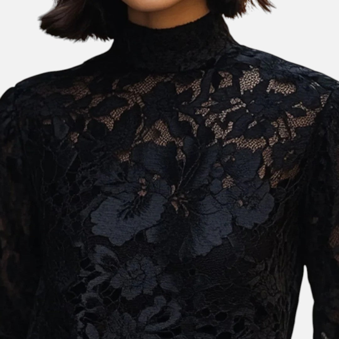 Mivora London | Women’s High-Neck Floral Lace Blouse – Elegant Fit