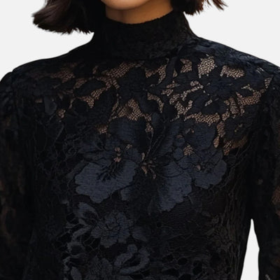 Mivora London | Women’s High-Neck Floral Lace Blouse – Elegant Fit
