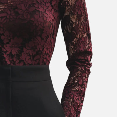 Mivora London | Women’s High-Neck Floral Lace Blouse – Elegant Fit