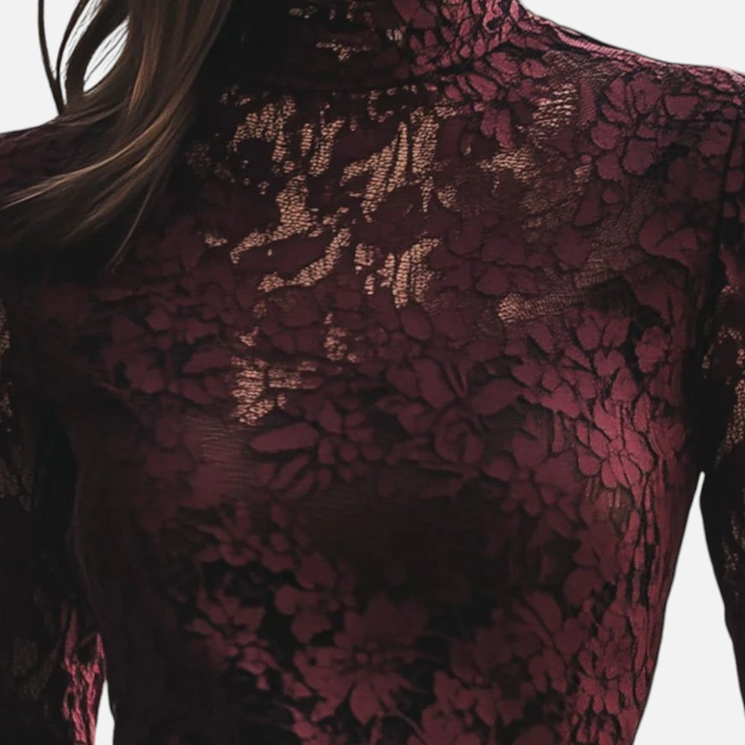 Mivora London | Women’s High-Neck Floral Lace Blouse – Elegant Fit