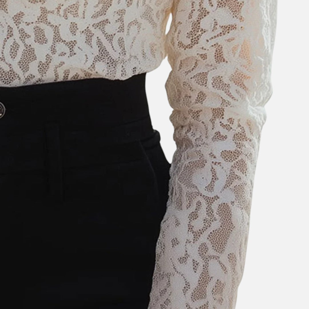 Mivora London | Women’s High-Neck Floral Lace Blouse – Elegant Fit