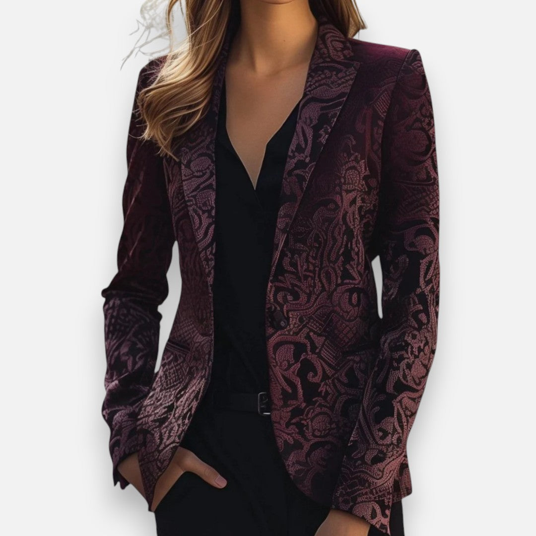 Mivora London | Women’s Jacquard Blazer – Burgundy, Tailored Fit