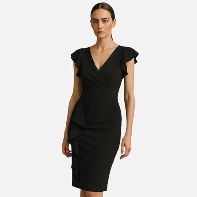 Mivora London | Women’s Elegant Bodycon Midi Dress With Ruffle Sleeves