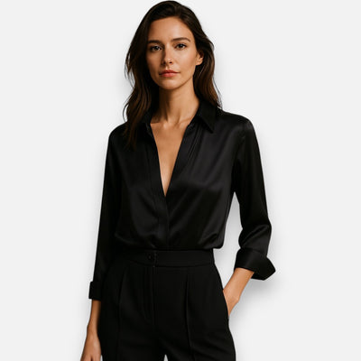 Mivora London | Women’s Blouse Plunge V-Neck, Relaxed Fit