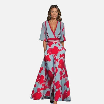 Mivora London | Women’s Elegant V-Neck Long Dress – Graceful Silhouette