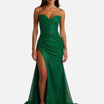 Mivora London | Corset-Style Maxi Dress With Thigh-High Slit