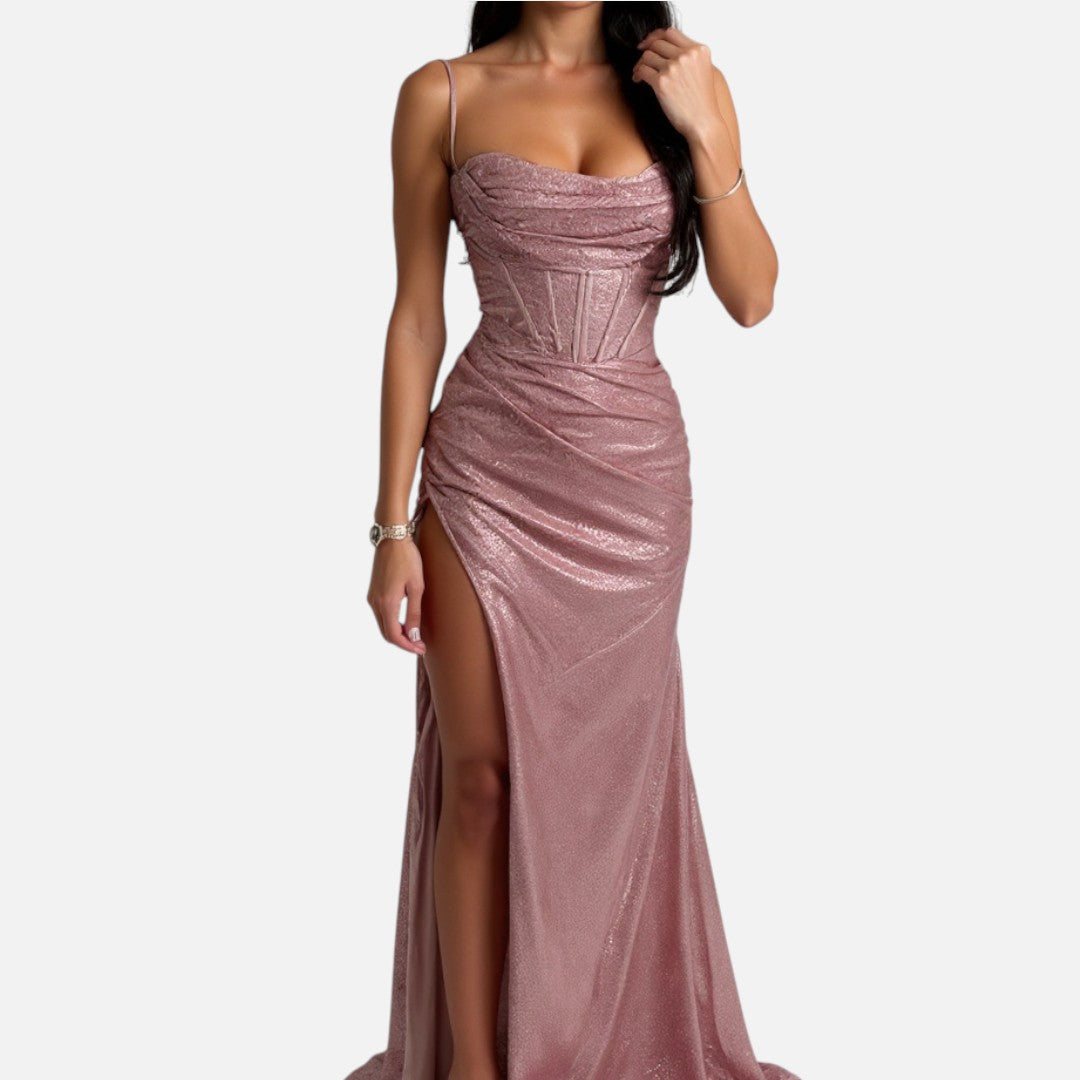 Mivora London | Corset-Style Maxi Dress With Thigh-High Slit