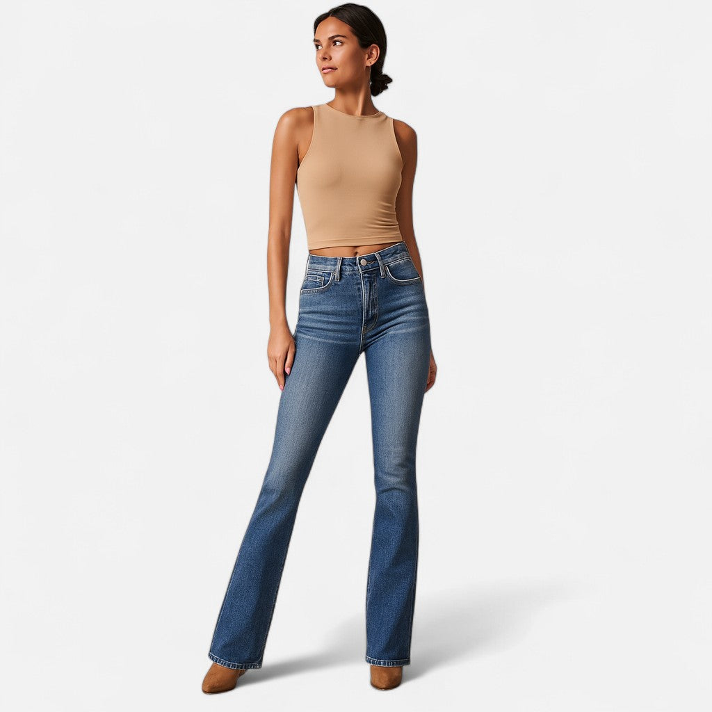 Mivora London | Women’s High-Waist Flared Trousers – Elongated Silhouette & Effortless Grace