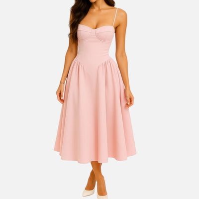 Mivora London | Women’s Corset Bodice A-Line Midi Dress