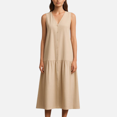 Mivora London | Elegant V-Neck Midi Dress With Flowy Silhouette