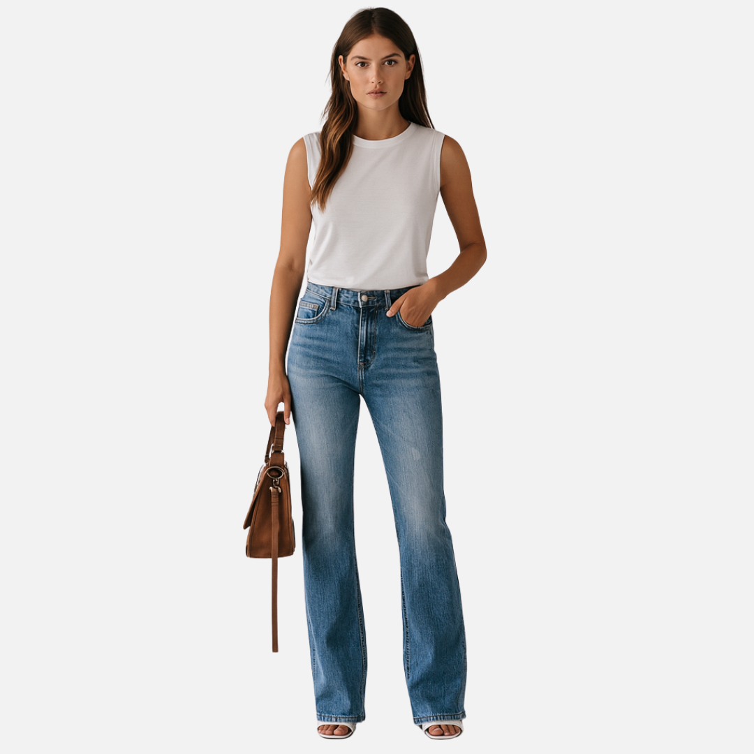 Mivora London | Women’s High-Waist Flared Trouser Jeans with Refined Stretch