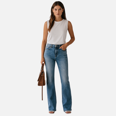 Mivora London | Women’s High-Waist Flared Trouser Jeans with Refined Stretch