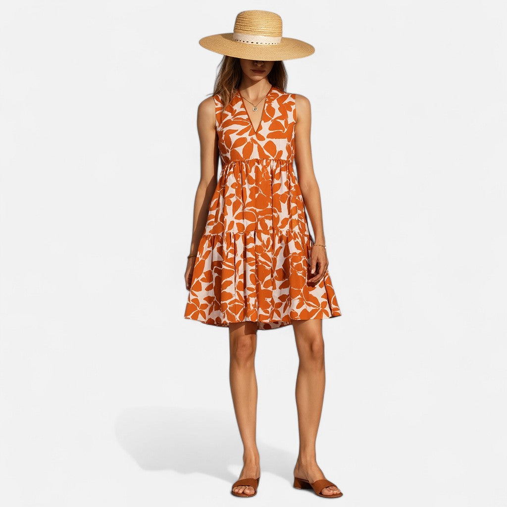 Mivora London | Women's Leaf Print Sleeveless Summer Dress