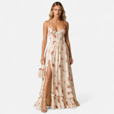 Mivora London | Floral Lace Maxi Dress With Sheer Sleeves