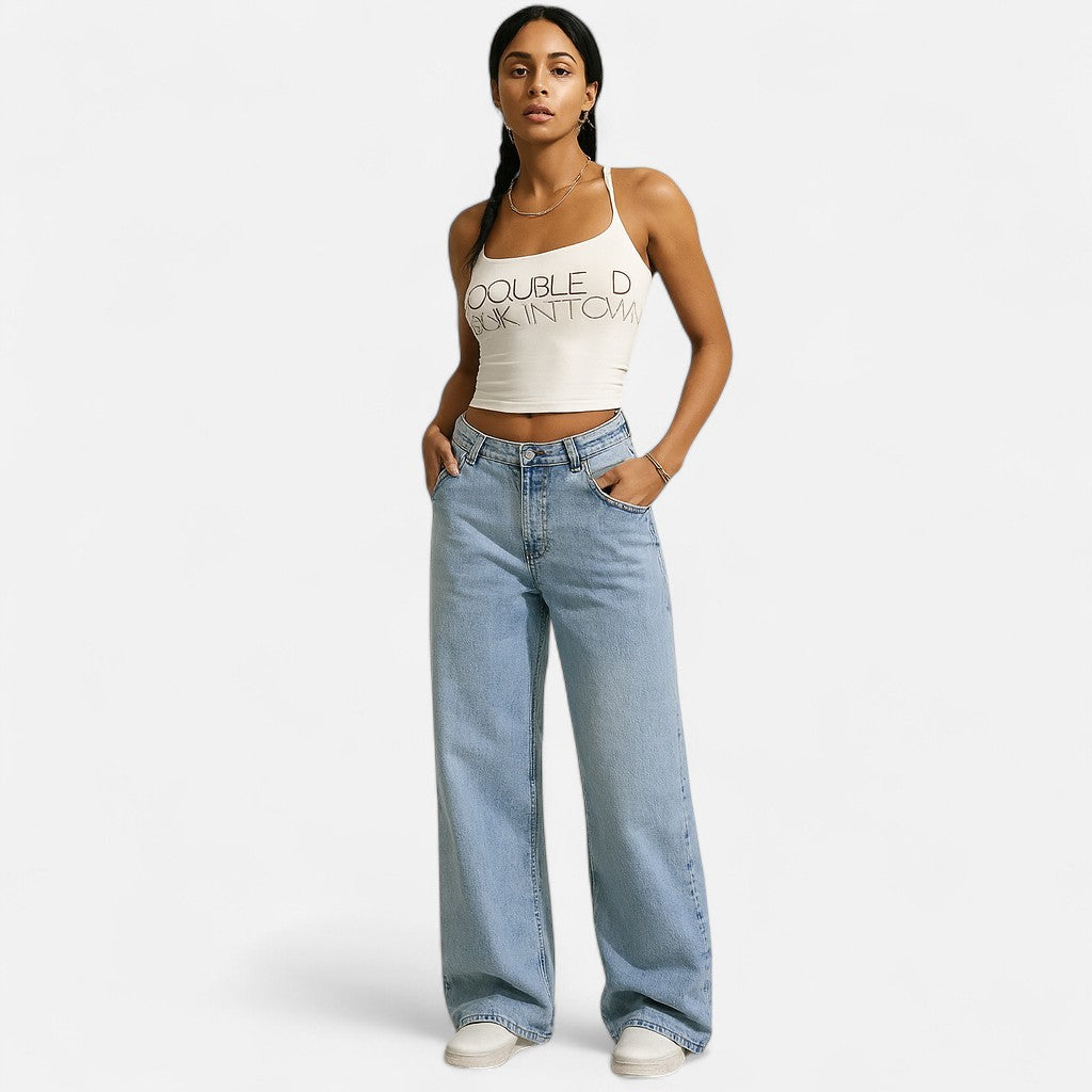 Mivora London | Women’s High-Waist Wide-Leg Jeans – Light Blue Denim with Stretch & Pockets