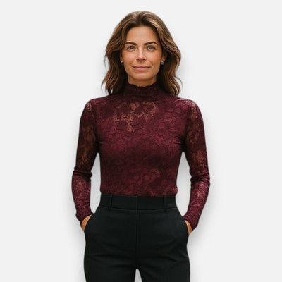 Mivora London | Women’s High-Neck Floral Lace Blouse – Elegant Fit