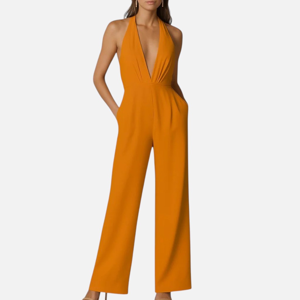 Mivora London |  Women’s Sleeveless Deep V‑Neck Jumpsuit