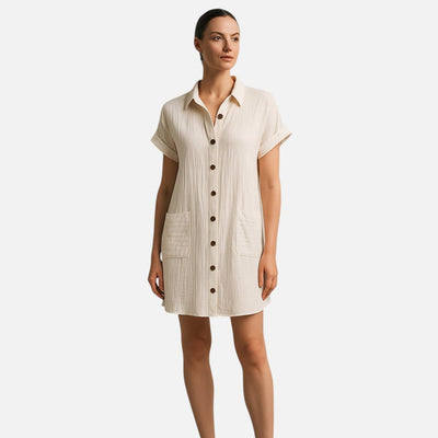 Mivora London | Women's Short Sleeve Button-Up Shirt Dress – Casual Mini Fit