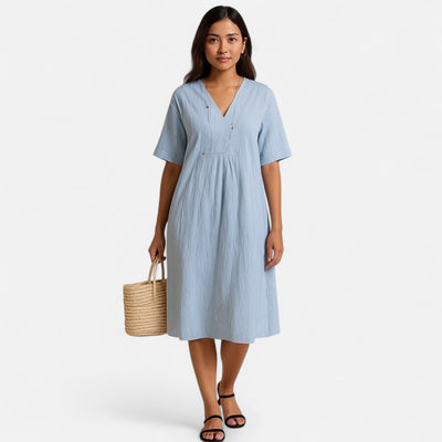 Mivora London | V-Neck Short Sleeve Summer Dress With Flowing A-Line Fit
