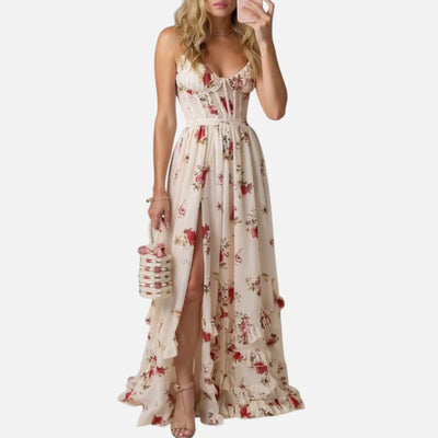 Mivora London | Floral Lace Maxi Dress With Sheer Sleeves