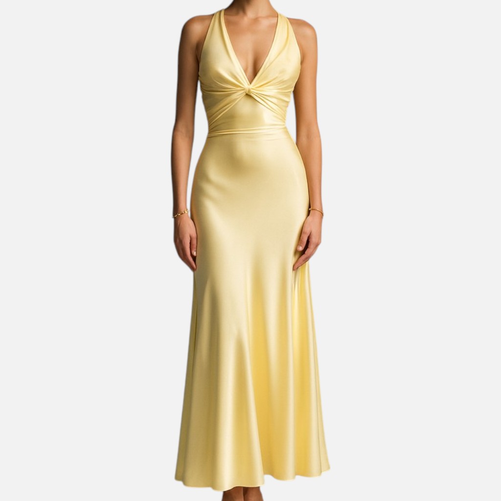 Mivora London | Sleeveless Halter Neck Evening Dress